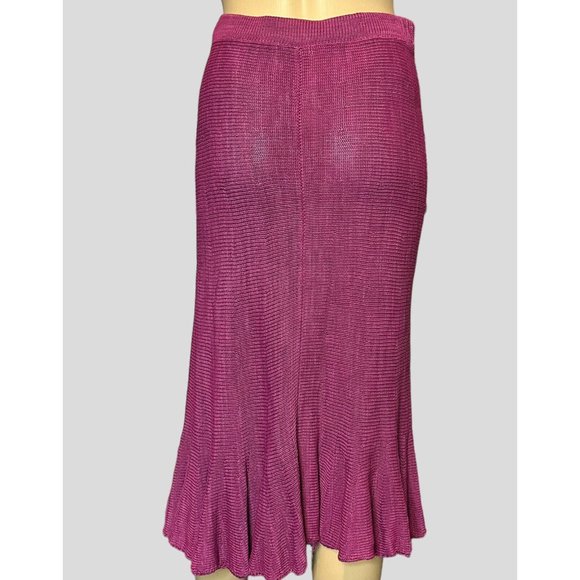 Tamara Catz Trumpet Knit Skirt Medium Burgundy High Rise Knee Length Ruffle Hem - Picture 2 of 15